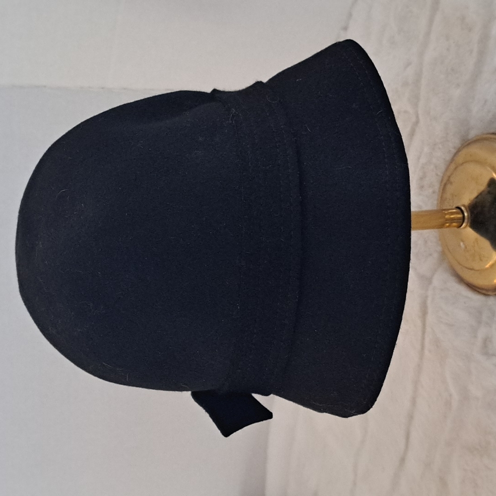 Kate Landry Black Wool Felt Cloche Hat with Bow 22"